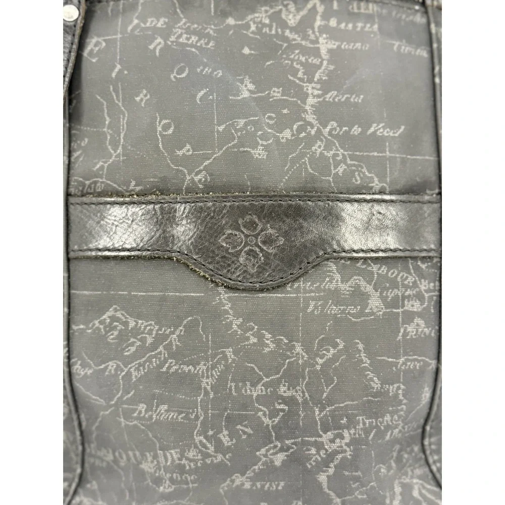 Patricia Nash Backpack Black World Map Atlas Bag Coated Canvas Leather Genoa Vtg
